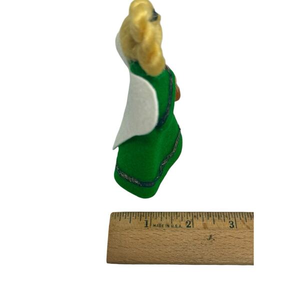Vintage Handmade Felt Blond Angel Ornament Playing String Guitar Green Dress - Picture 10 of 11